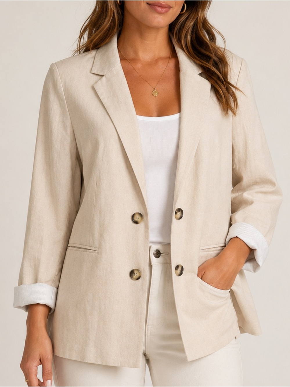 Tahari lightweight,relaxed-fit linen blazer women’s beige neutral large
